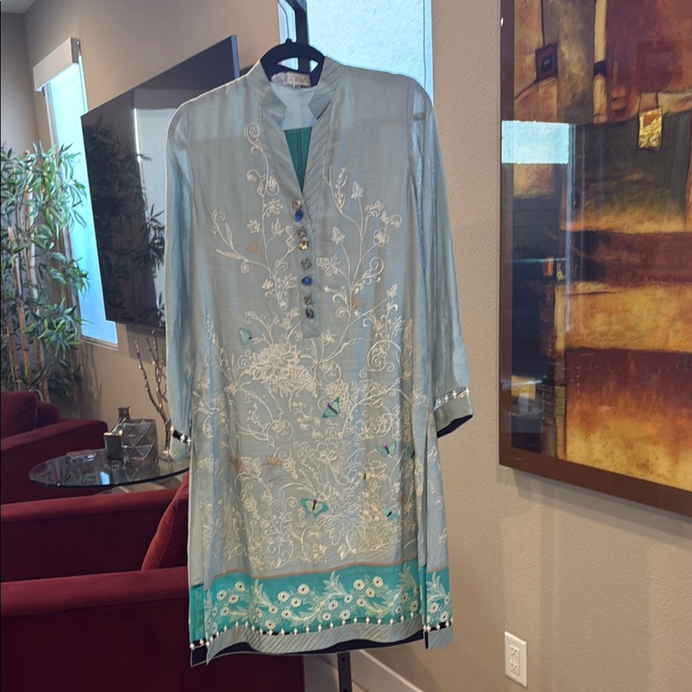 Elegant Embroidered sea green outfit